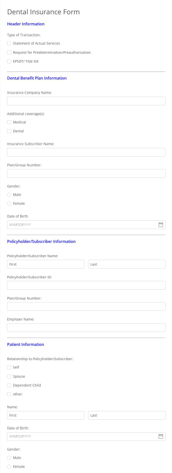 Free Forms Dental Insurance Form
