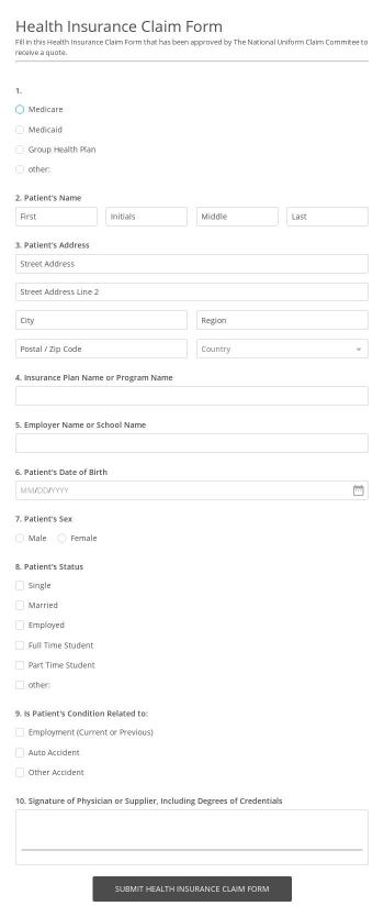 Free Forms Health Insurance Claim Form